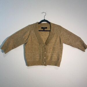 VERO MODA Cropped Cardigan Sweater size S Nutmeg Brown Long Sleeve Button
